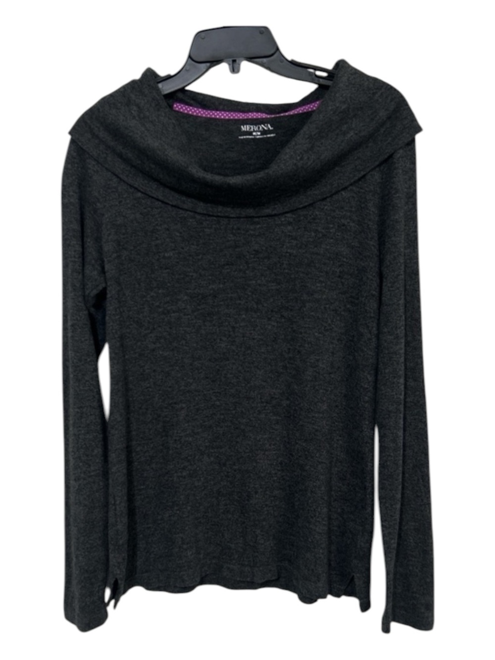 Merona Womens Size M Charcoal Charcoal Heather Cowl Neck Long Sleeve Knit Top